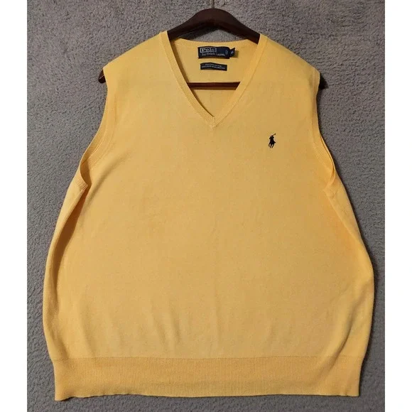 Polo Ralph Lauren Mens XL Yellow Pima Cotton V-Neck Sweater Vest Pony Logo