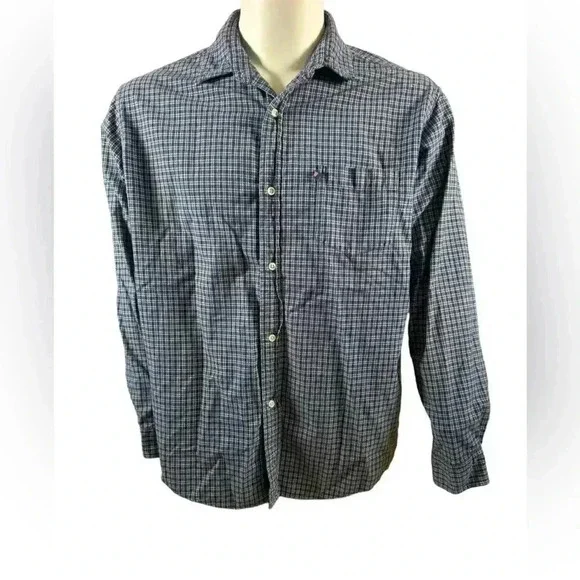 Polo Jeans Co Ralph Lauren Large Blue Plaid Cotton Button Down Dress Shirt
