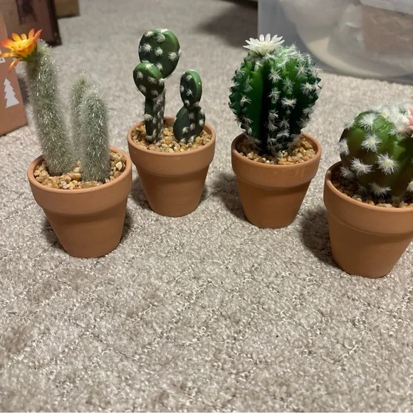 Mini Artificial Cactus Plants in Terracotta Pots 4 Pcs Potted Faux Succulents