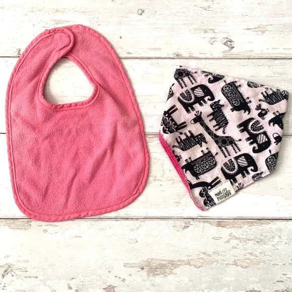 Baby Girl Bandana Drool Bibs Pink White Safari Animals Set of 2 Marleys Monsters