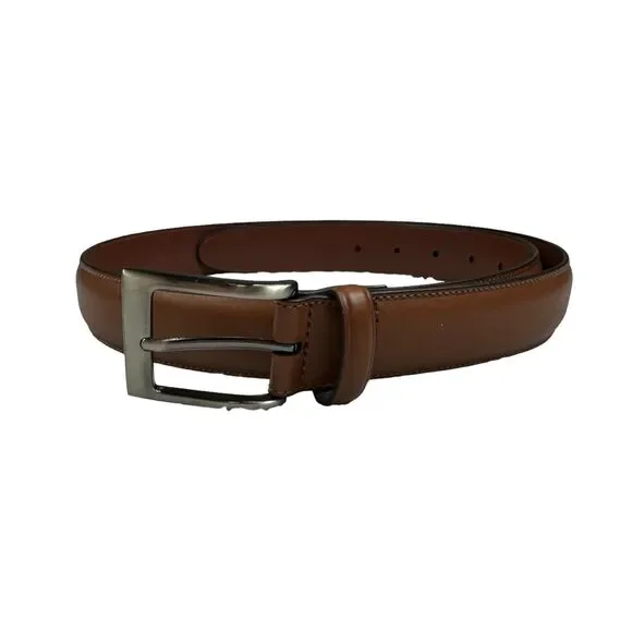 Perry Ellis Mens Solid Leather Dress Belt Brown M 34/36