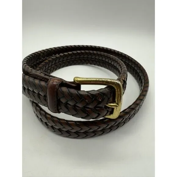 Fossil Belt Mens‎ 40 Braided Woven Leather Brass Buckle Casual Classic