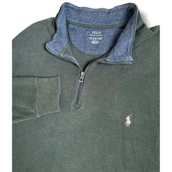 Polo Ralph Lauren Mens Dark Green Quarter Zip‎ Pullover Sweater XLT Long Sleeve