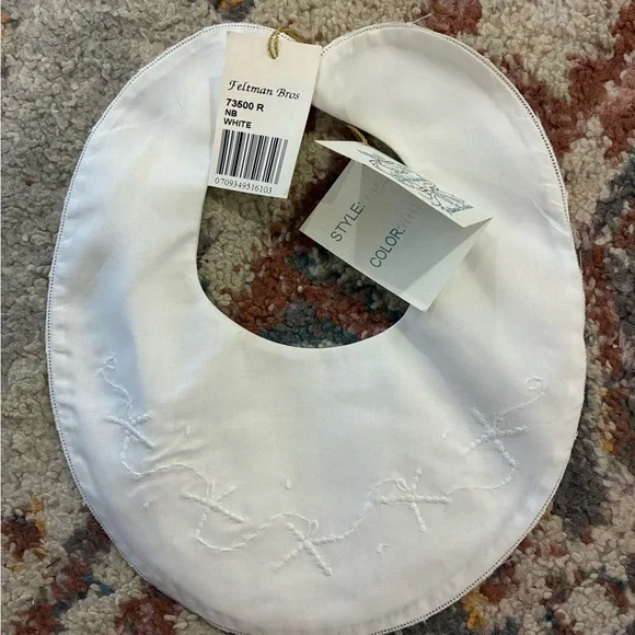 Feltman Bros Newborn White Baby Bib with Embroidered Design