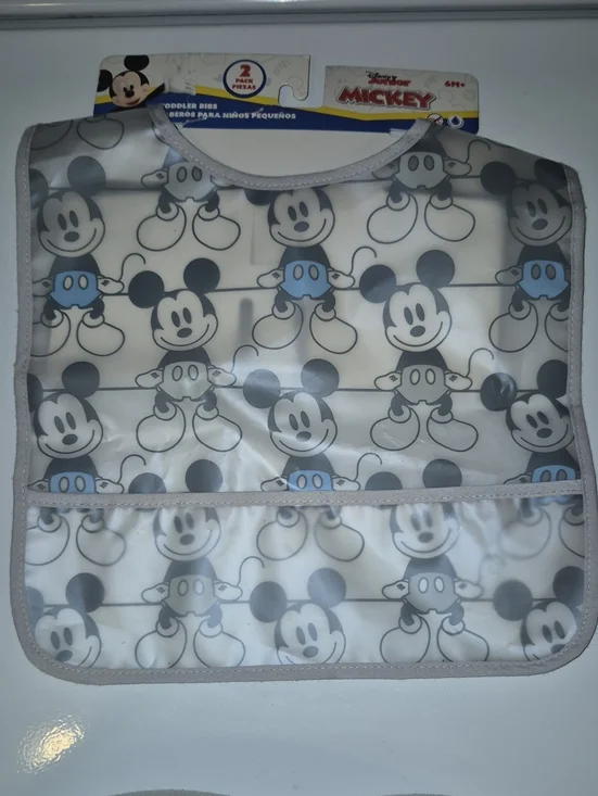 Disney Mickey Mouse Waterproof Toddler Bib - Clear, Gray & Blue