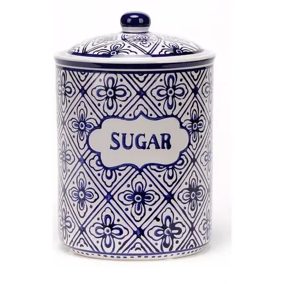 Classic Style White & Blue Floral Sugar Container with Lid Pre-Loved