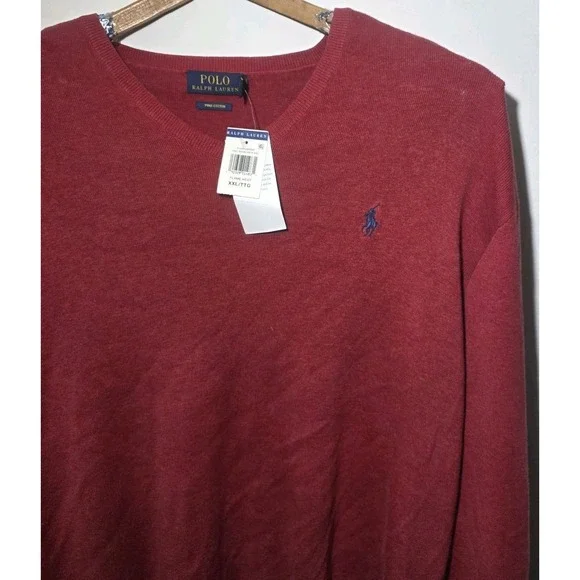 Polo Ralph Lauren Pima Cotton V‎ Neck Sweater Mens XXL Long Sleeves Flame Heat