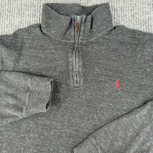 Polo Ralph‎ Lauren 1/4 Zip Estate Rib Sweater Pullover Men Large Gray Pullover