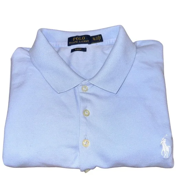 Polo Ralph Lauren Light Blue XL SLIM FIT Short Sleeve Polo Shirt White Pony Logo