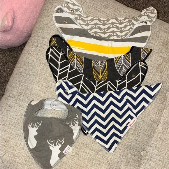 Stylish Kids Bandana Bib 6pc Set - Gray, Yellow, Black, Blue