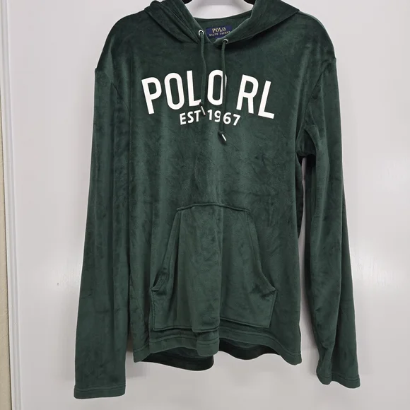 Polo Ralph Lauren Men's Medium Velour Loungewear Long Sleeve Hoodie Green Flawed
