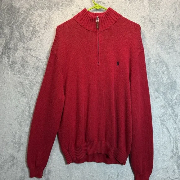 Polo Ralph‎ Lauren 1/4 Zip Pullover Knit Sweater Mens 2XL Pima Cotton Red