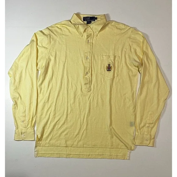 Vintage Polo Ralph Lauren 4 Button Shirt Size Large Crest Yellow Single Stitch
