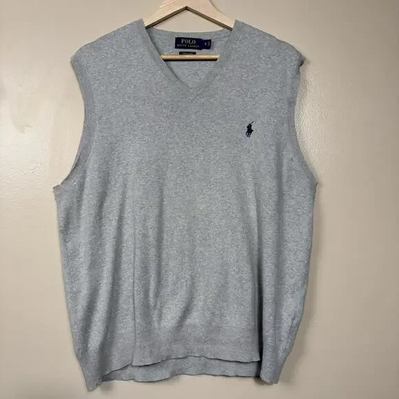 Polo Ralph Laure Mens XL Gray Pima Cotton Sweater Vest V-Neck Classic Preppy