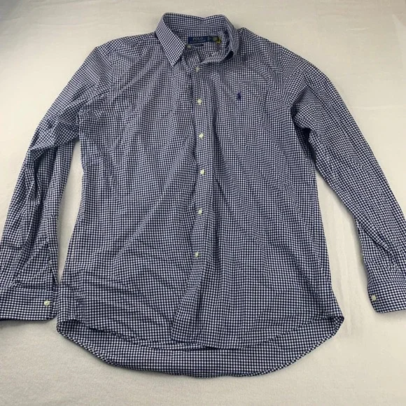 Polo Ralph Lauren Button Down Mens XL Blue Gingham Classic Fit Long Sleeve Shirt
