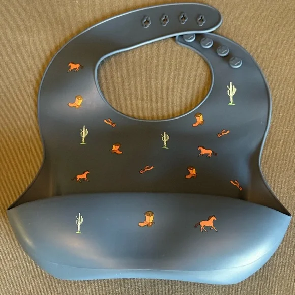Kids Silicone Bib with Cowboy Print