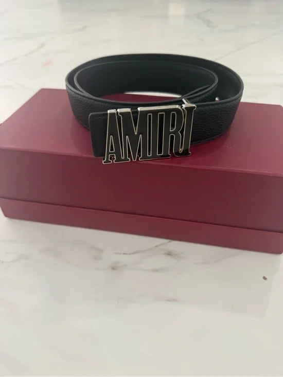 Amiri MA Logo Silver Belt Vegan Leather Size 32