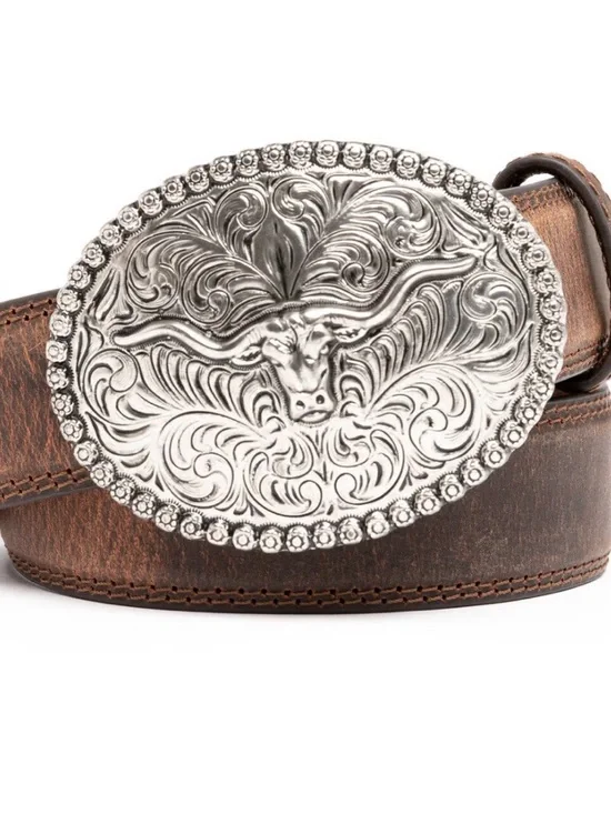 CODY JAMES MEN'S LONGHORN LEATHER BELT AND BUCKLE