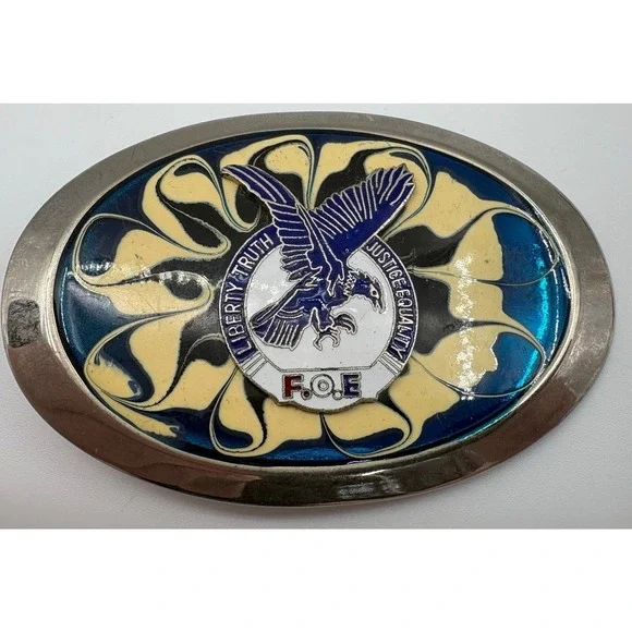 Vintage F.O.E. Belt Buckle Liberty‎ Truth Justice Equality Eagle Blue USA