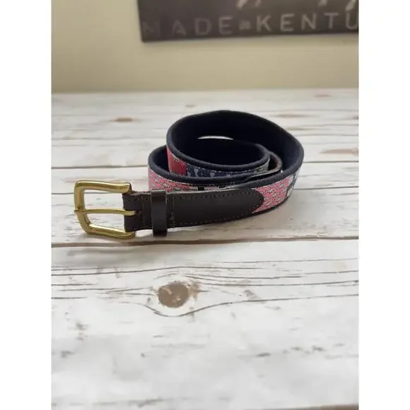 Vineyard Vines Patterned Belt with Gold Brass Buckle - sz 36
