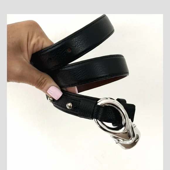 Brian Toohey Pebbled Leather Belt Black Silver Hardware Buckle Size Small 30/34