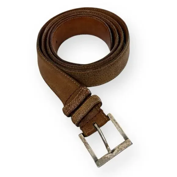 Martin Dingman Water Buffalo Belt 42 Brown Leather Silver Buckle 48