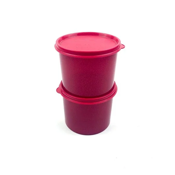 Tupperware Limited Edition Glitter‎ Sparkle Red Canisters w/ Lids 2.5 Cups Lot 2