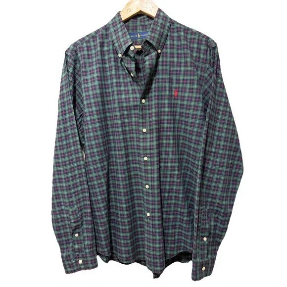 Polo Ralph Lauren L Green Blue Pink Plaid Button Down Shirt Cotton Classic Fit
