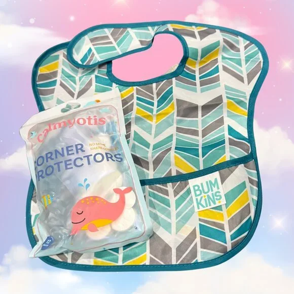 Baby Bundle: Bumkins Waterproof Bib + Calmyotis Corner Protectors (12 Pack)