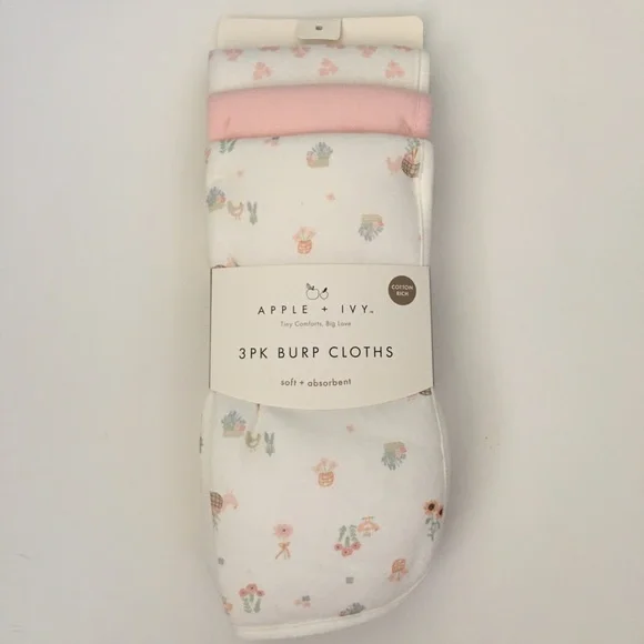 Baby Burp Cloths Cotton Front 3pk Pink Floral NEW | DreamGro Apple + Ivy