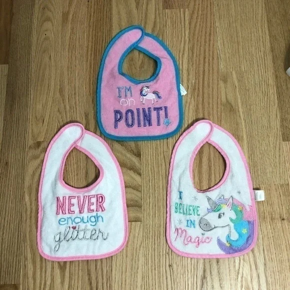 Unicorn Glitter Girl Bibs White Pink Purple
