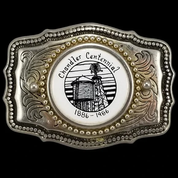 Chandler Centennial 1886 1986 Western‎ Belt Buckle Water Tower Windmill USA Made