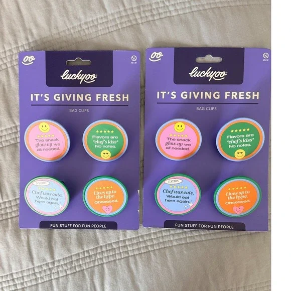 Luckyoo Its Giving Fresh Bag Clips‎ 2 Pack Set 4 Count Each Multicolored 5331180