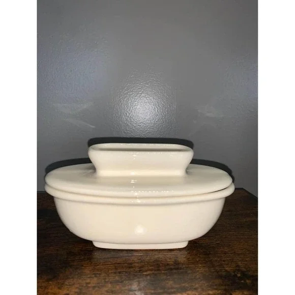 Vintage American Made Butter Keeper Crock Water Seal Dish Soft   Butter USA