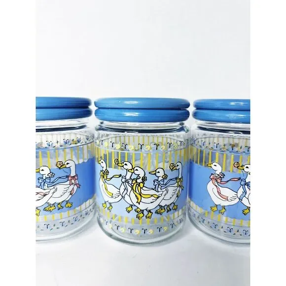 Vintage La Parfait France Winter Snow‎ Geese Small Glass Jars With Lids X 3