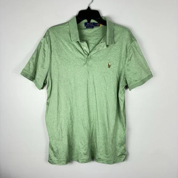 Polo Ralph Lauren Polo Shirt Mens Large Green Slim Fit Cotton Pony EUC