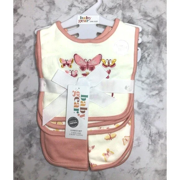 New Baby Gear 5-Piece Set  -Cloths Pink Gingham - Butterflies And Flowers