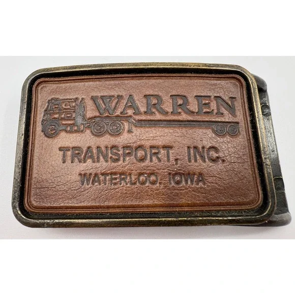 Vintage Warren Transport Inc.‎ Belt Buckle Waterloo Iowa Leather & Brass Semi