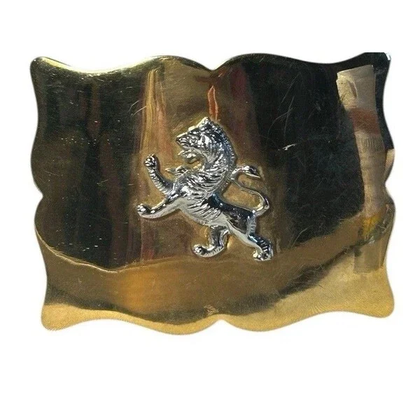 Vintage Lion Belt Buckle Brass Tone Heraldic Rampant Lion Western 1960s Luxury