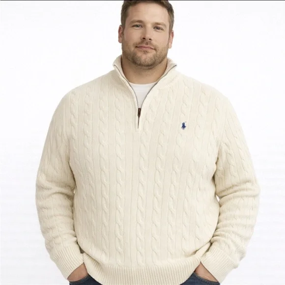 Polo Ralph Lauren 100% Silk 1/4 Zip Sweater Cable Knit Men's 3XB Quiet Luxury