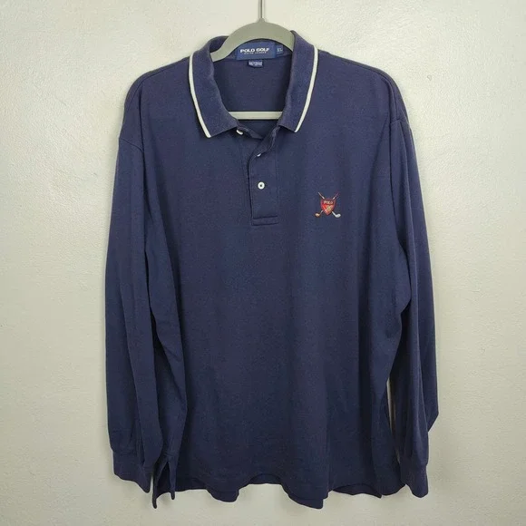 Vintage 90s Polo Golf Ralph Lauren Long Sleeve Shirt Men XL Blue Golf Club Crest
