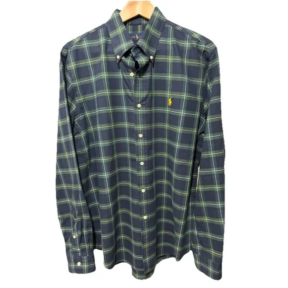 Polo Ralph Lauren Plaid Button Down Shirt Men’s Large Blue Green Classic Cotton
