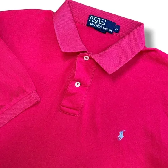 Polo Ralph Lauren Polo Shirt Men XL Pink Blue Pony Vintage Preppy Golf