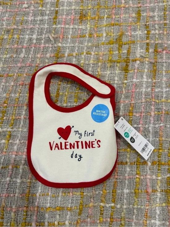 Carter's White Bib with Red Trim and Heart Valentine's Print