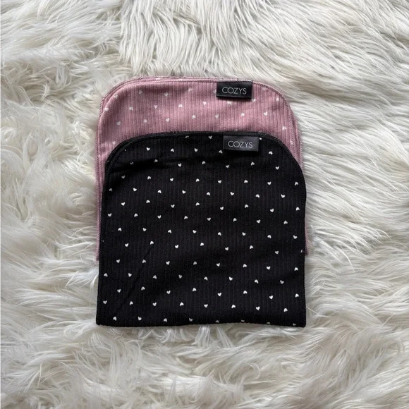 Cozys Black and Pink ribbed burp cloths