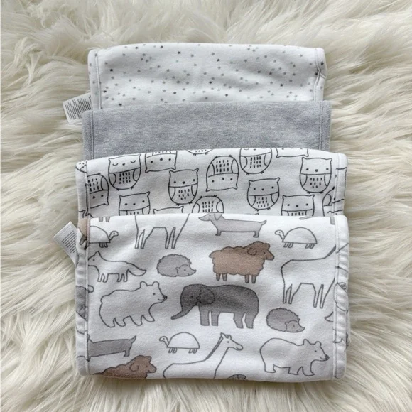 Animal Print Baby Burp Cloth Set - Gray and White - carters set of 4