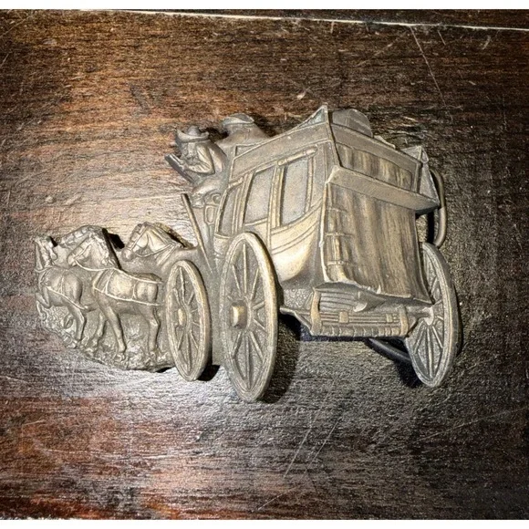Vintage 1979 Bergamot Brass Works Western Stagecoach Horse‎ Belt Buckle Made USA