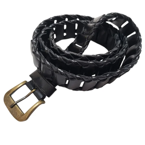 Men's Black Leather Belt M/L, Vintage, Articulated
