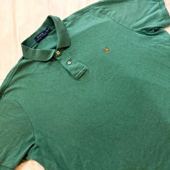 Polo Ralph Lauren Mens XL Heather Green Short Sleeve Cotton Jersey‎ Polo Shirt