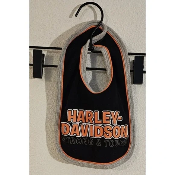 Harley Davidson Baby Bib Black and Orange Age 12 Month Logo Strong & Tough